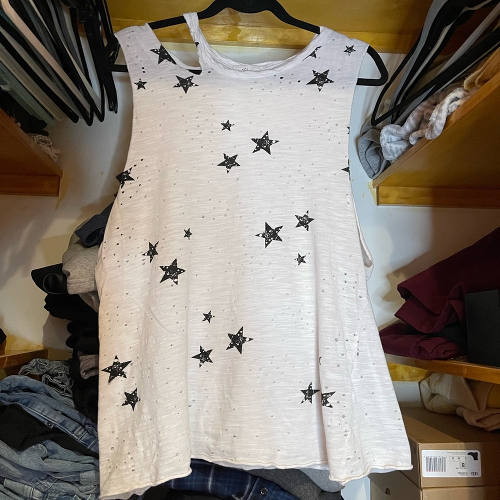 Cute white ripped cutout tank with stars